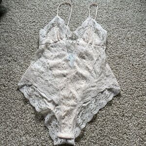 VINTAGE Undercover Wear Pink White Teddy Bodysuit Floral Lace Spaghetti Medium s